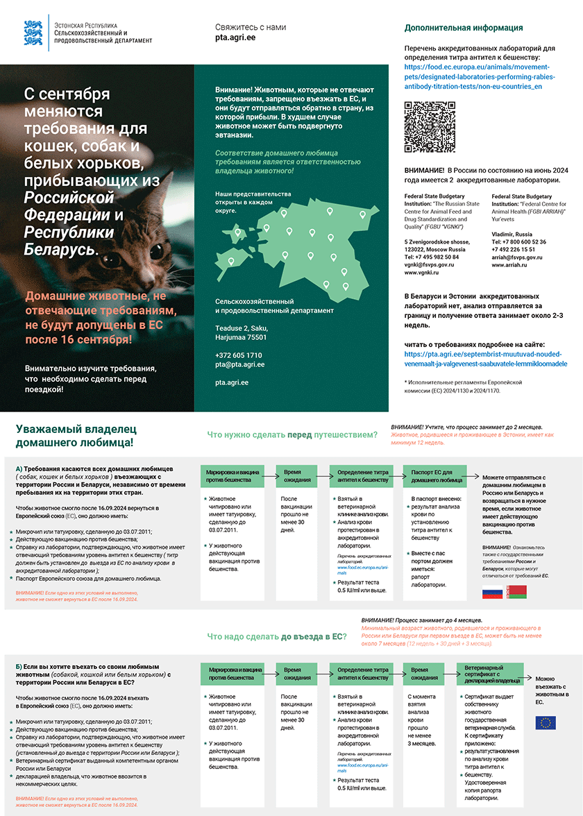 Памятка по ввозу домашних животных в Эстонию из России