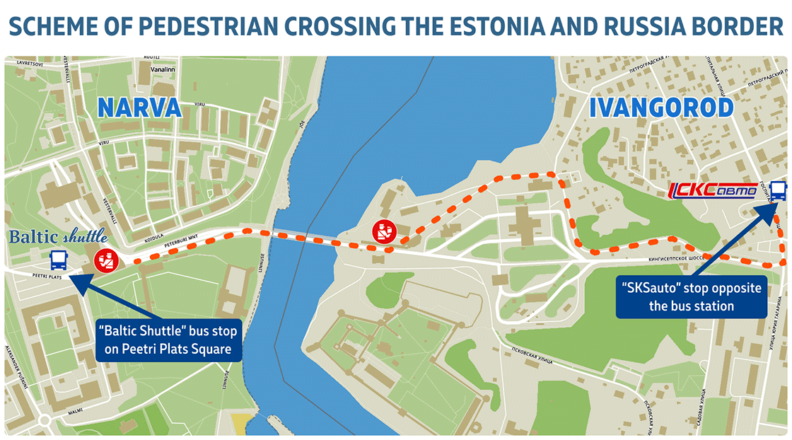 map of the Narva-Ivangorod border crossing