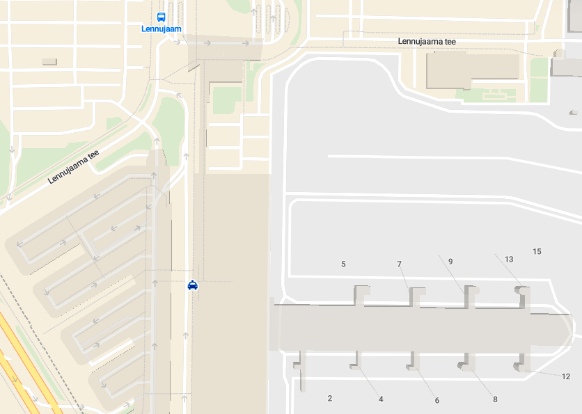 Карта остановки автобуса в аэропорту Таллина